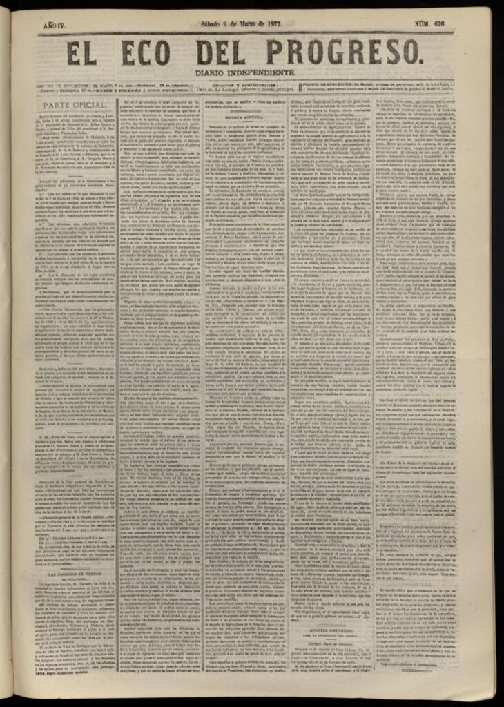 Miniatura de El Eco del Progreso : diario independiente. 9 de marzo de 1872, nº 696
