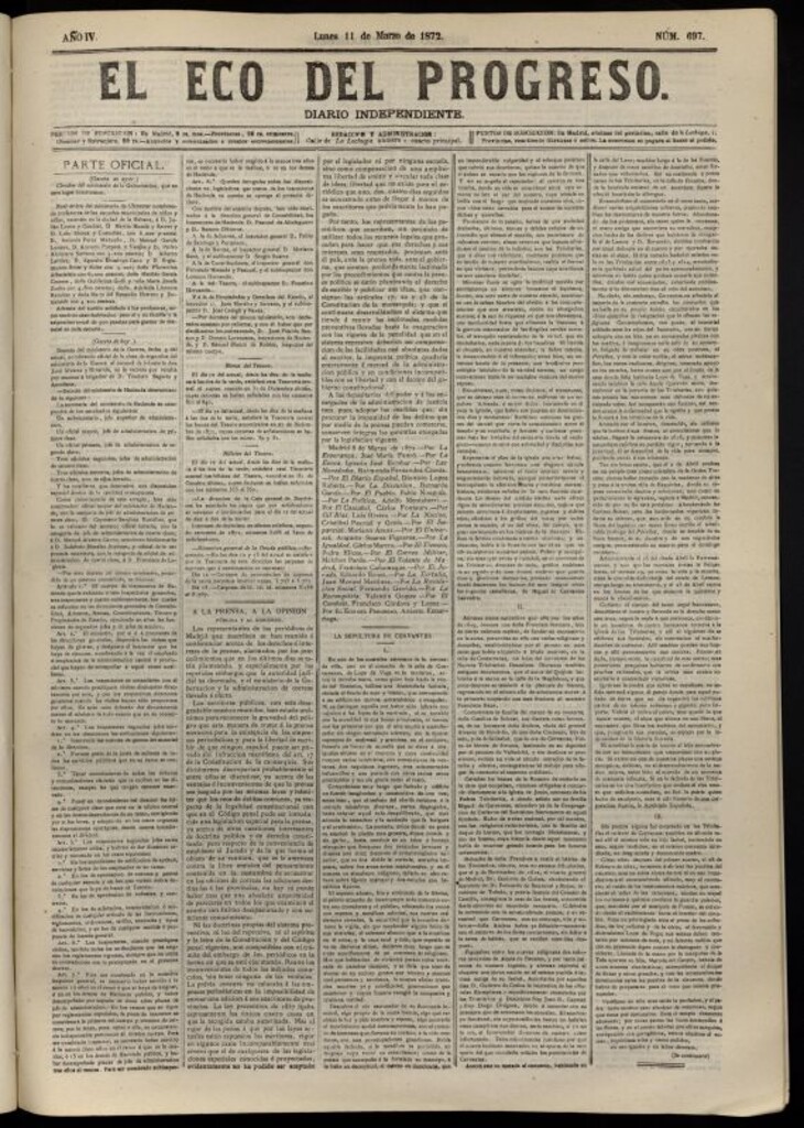 Miniatura de El Eco del Progreso : diario independiente. 11 de marzo de 1872, nº 697