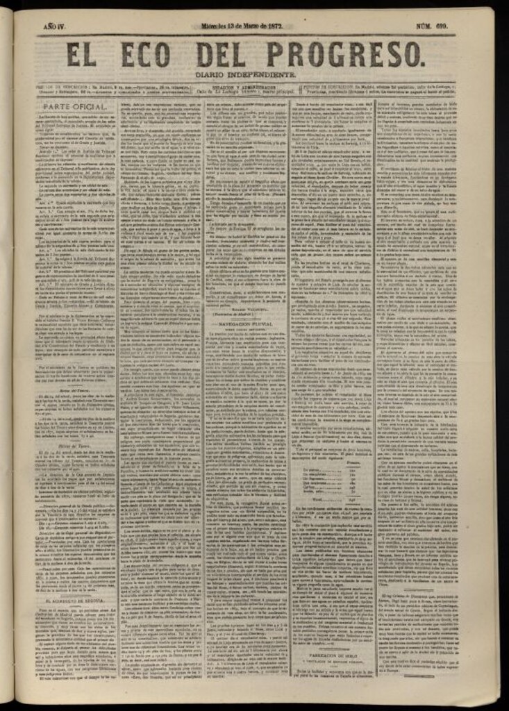 Miniatura de El Eco del Progreso : diario independiente. 13 de marzo de 1872, nº 699