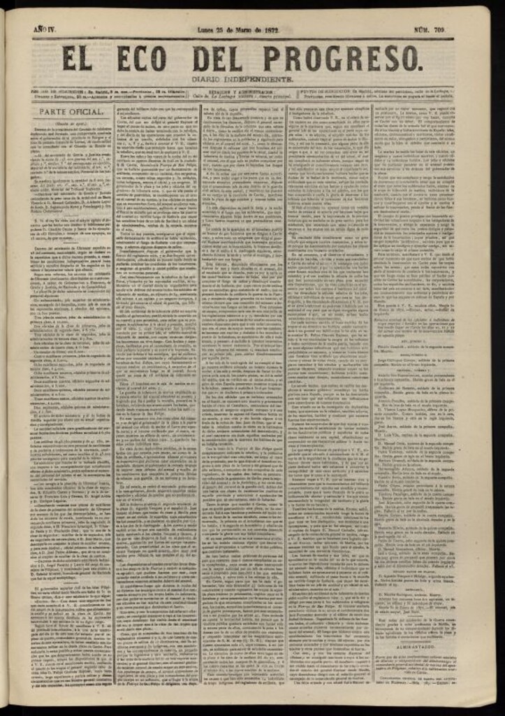 Miniatura de El Eco del Progreso : diario independiente. 25 de marzo de 1872, nº 709