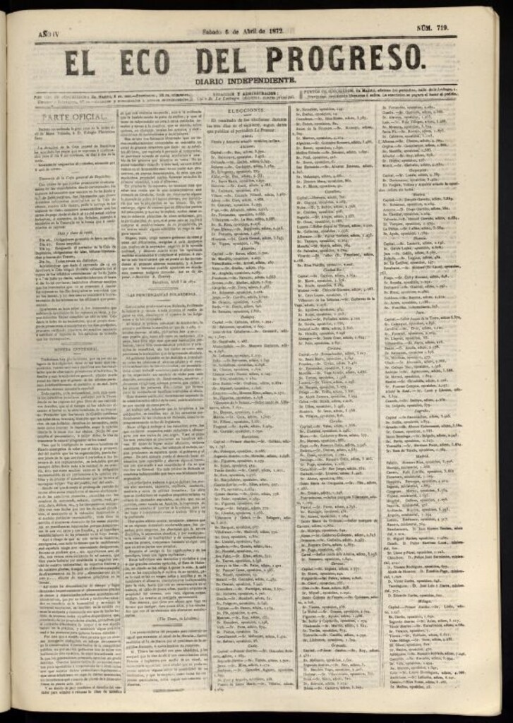 Miniatura de El Eco del Progreso : diario independiente. 6 de abril de 1872, nº 719