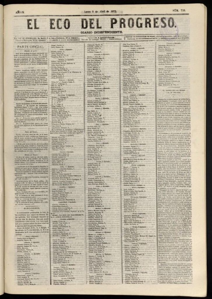 Miniatura de El Eco del Progreso : diario independiente. 8 de abril de 1872, nº 720