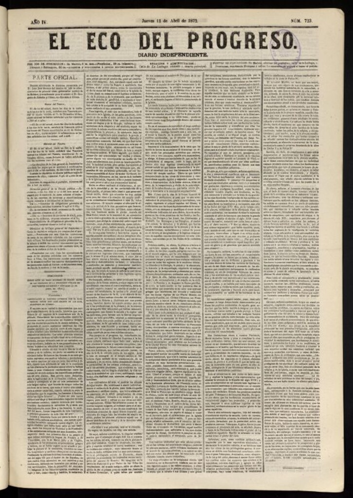 Miniatura de El Eco del Progreso : diario independiente. 11 de abril de 1872, nº 723