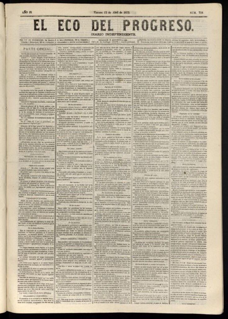 Miniatura de El Eco del Progreso : diario independiente. 12 de abril de 1872, nº 724