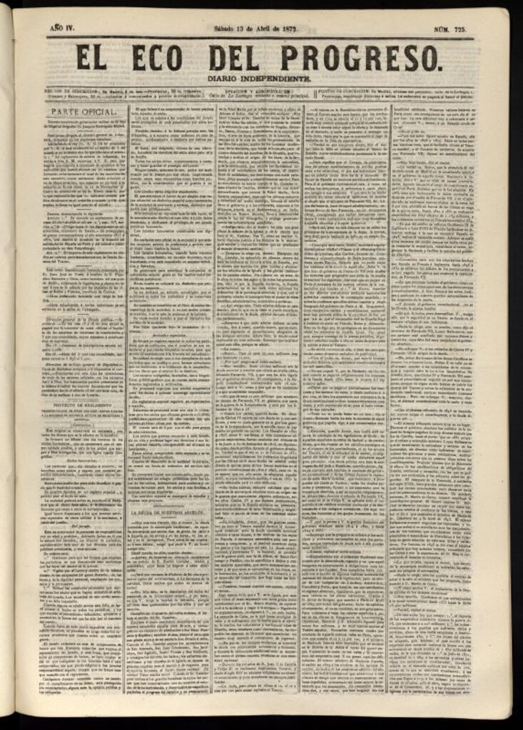 Miniatura de El Eco del Progreso : diario independiente. 13 de abril de 1872, nº 725