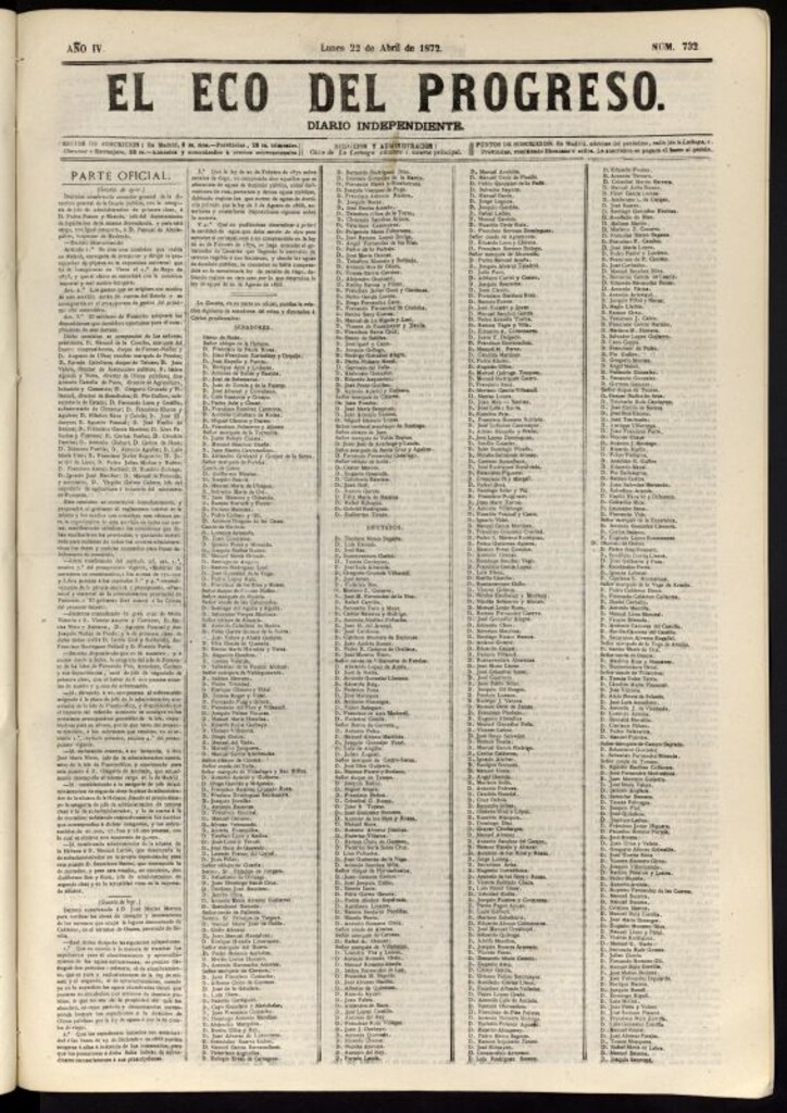 Miniatura de El Eco del Progreso : diario independiente. 22 de abril de 1872, nº 732