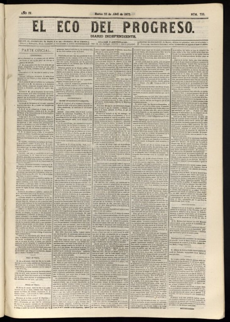 Miniatura de El Eco del Progreso : diario independiente. 23 de abril de 1872, nº 733