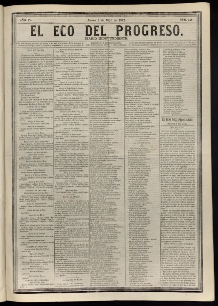 Miniatura de El Eco del Progreso : diario independiente. 2 de mayo de 1872, nº 741