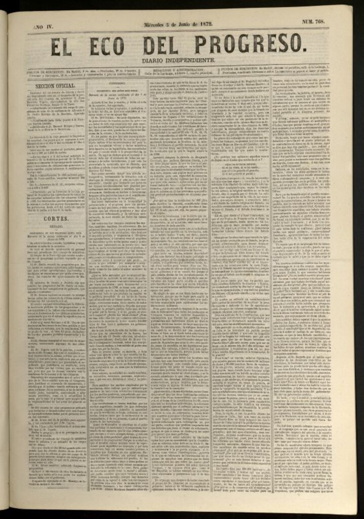 Miniatura de El Eco del Progreso : diario independiente. 5 de junio de 1872, nº 768