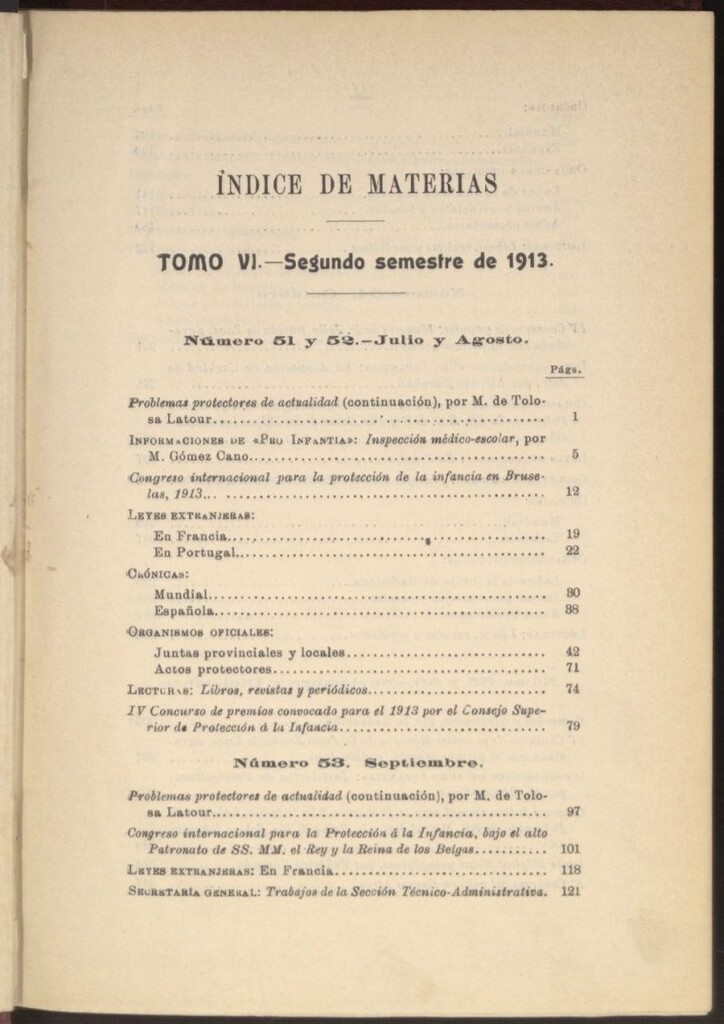 Miniatura de Pro Infantia : boletín del Consejo Superior de Protección a la Infancia y Represión de la Mendicidad .Índices. Segundo Semestre.