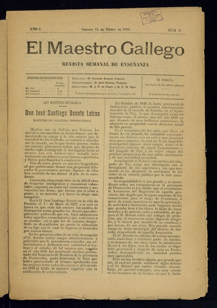 Miniatura de El Maestro Gallego del 15 de enero de 1900