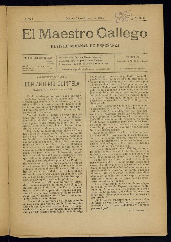 Miniatura de El Maestro Gallego del 23 de enero de 1900