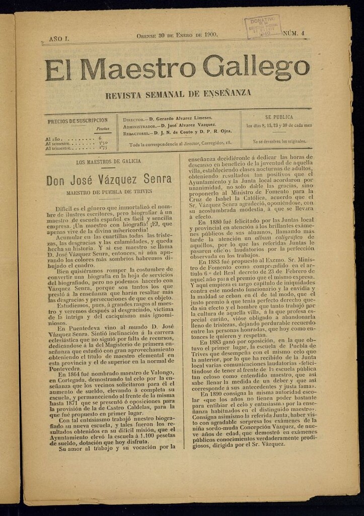 Miniatura de El Maestro Gallego del 30 de enero de 1900