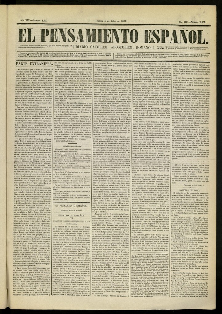 Miniatura de El Pensamiento Español del 4 de julio de 1867, nº 2303