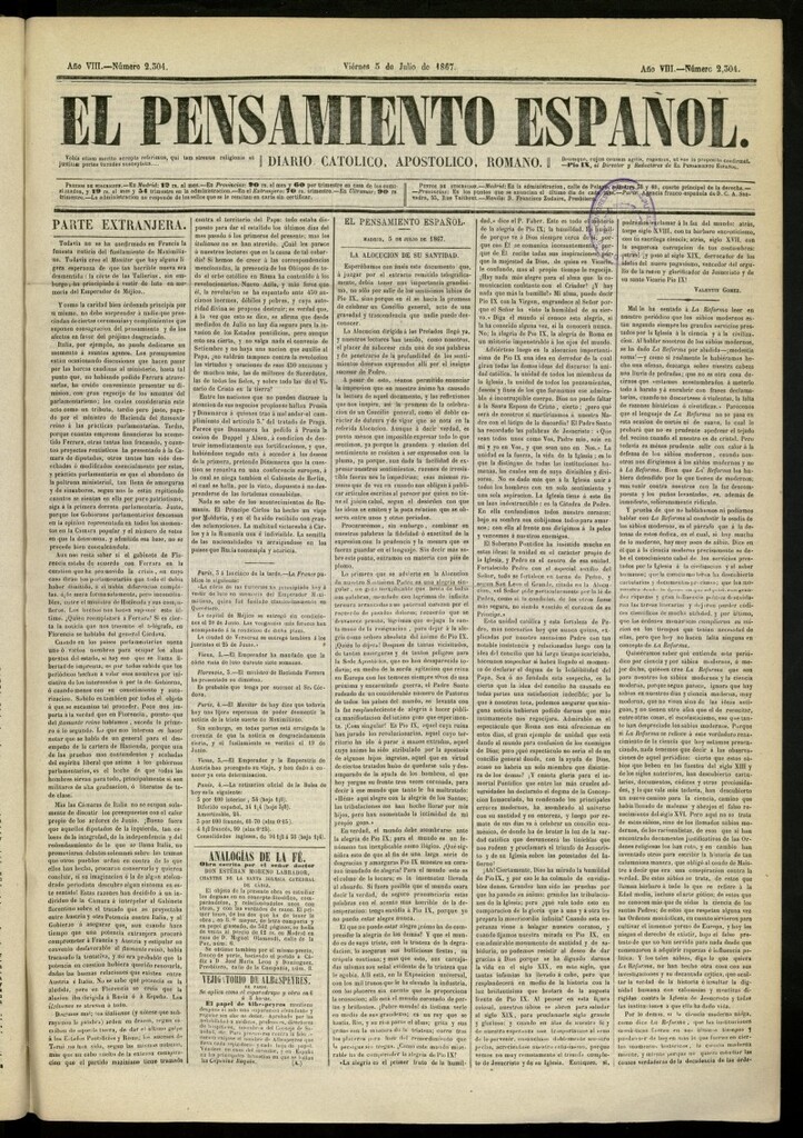 Miniatura de El Pensamiento Español del 5 de julio de 1867, nº 2304