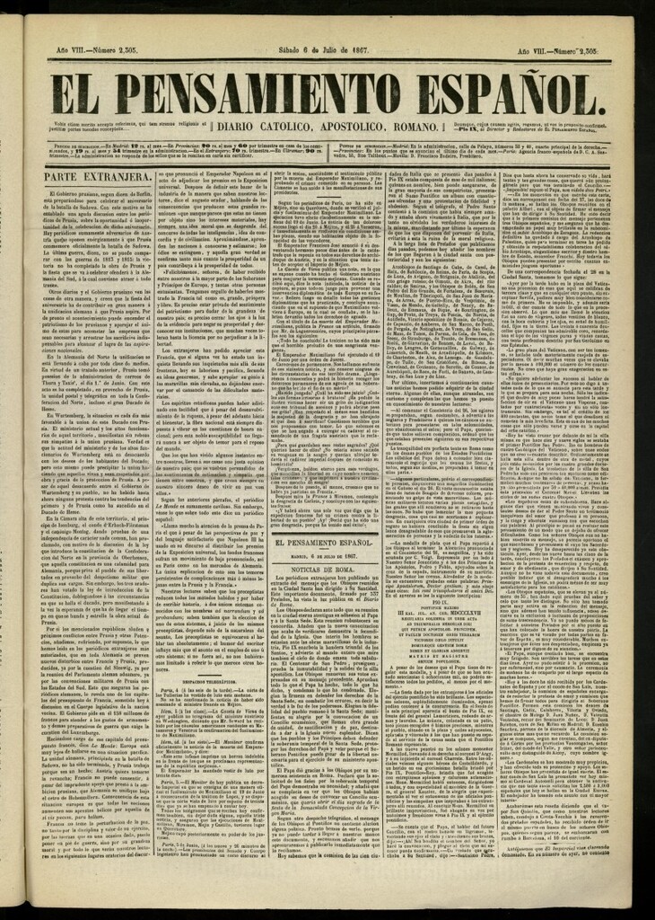 Miniatura de El Pensamiento Español del 6 de julio de 1867, nº 2305