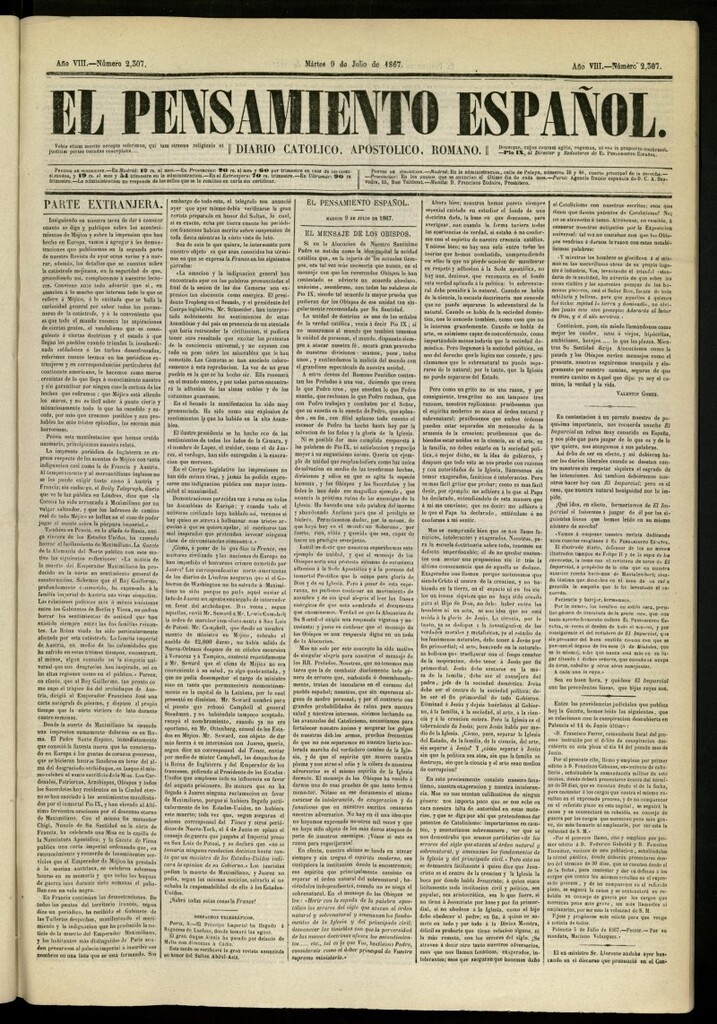 Miniatura de El Pensamiento Español del 9 de julio de 1867, nº 2307