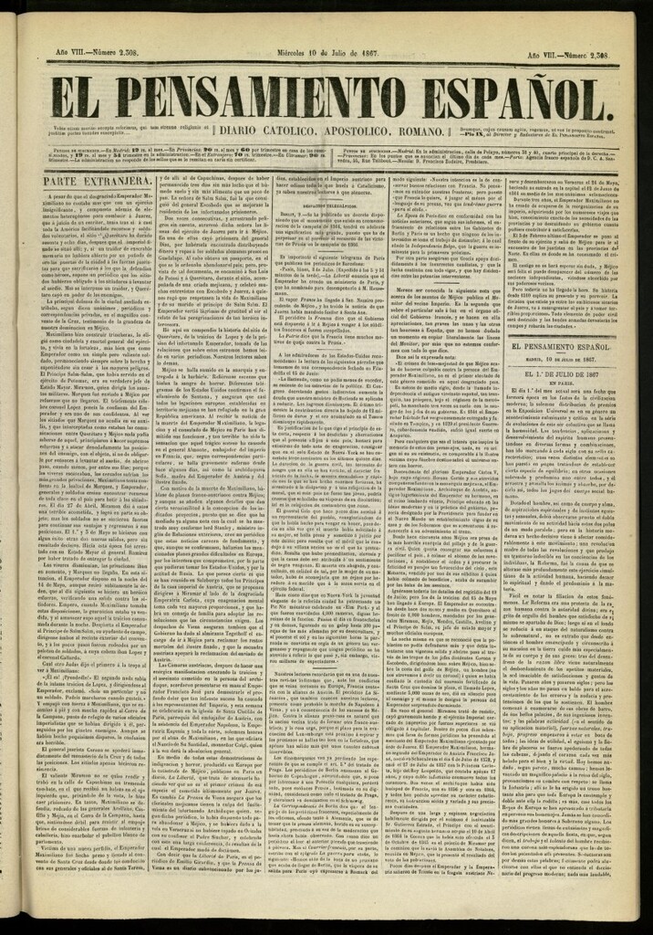 Miniatura de El Pensamiento Español del 10 de julio de 1867, nº 2308