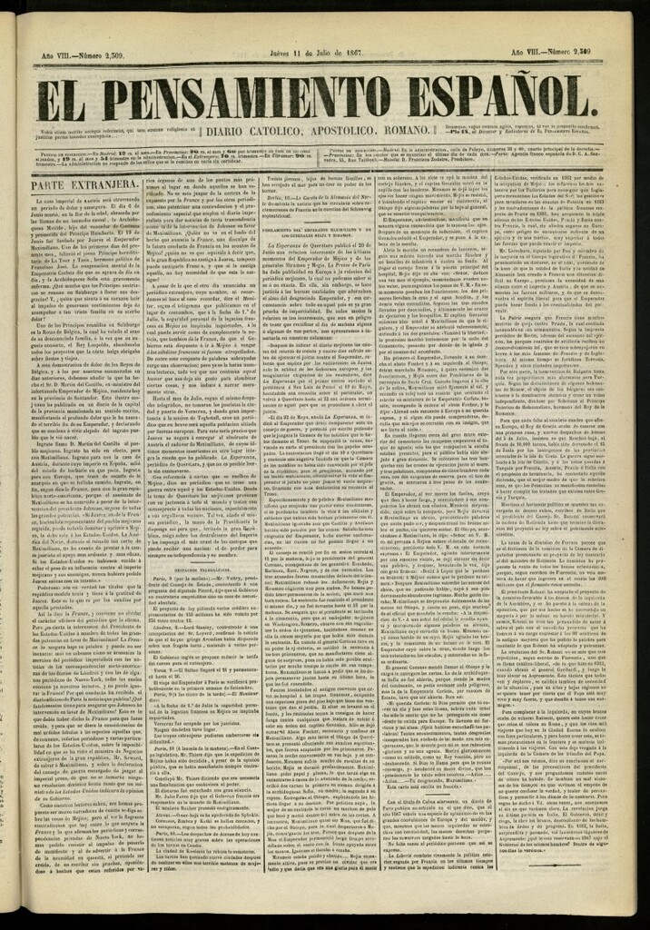Miniatura de El Pensamiento Español del 11 de julio de 1867, nº 2309