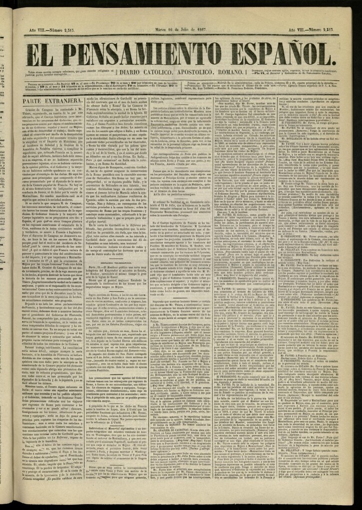 Miniatura de El Pensamiento Español del 16 de julio de 1867, nº 2313