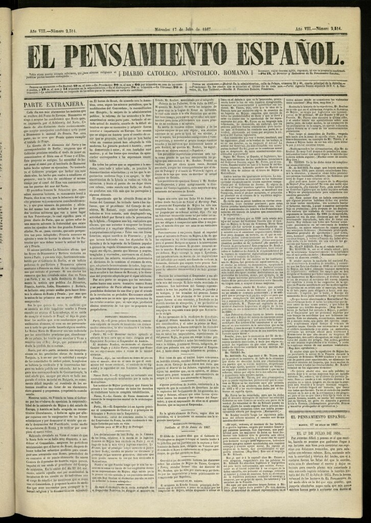 Miniatura de El Pensamiento Español del 17 de julio de 1867, nº 2314