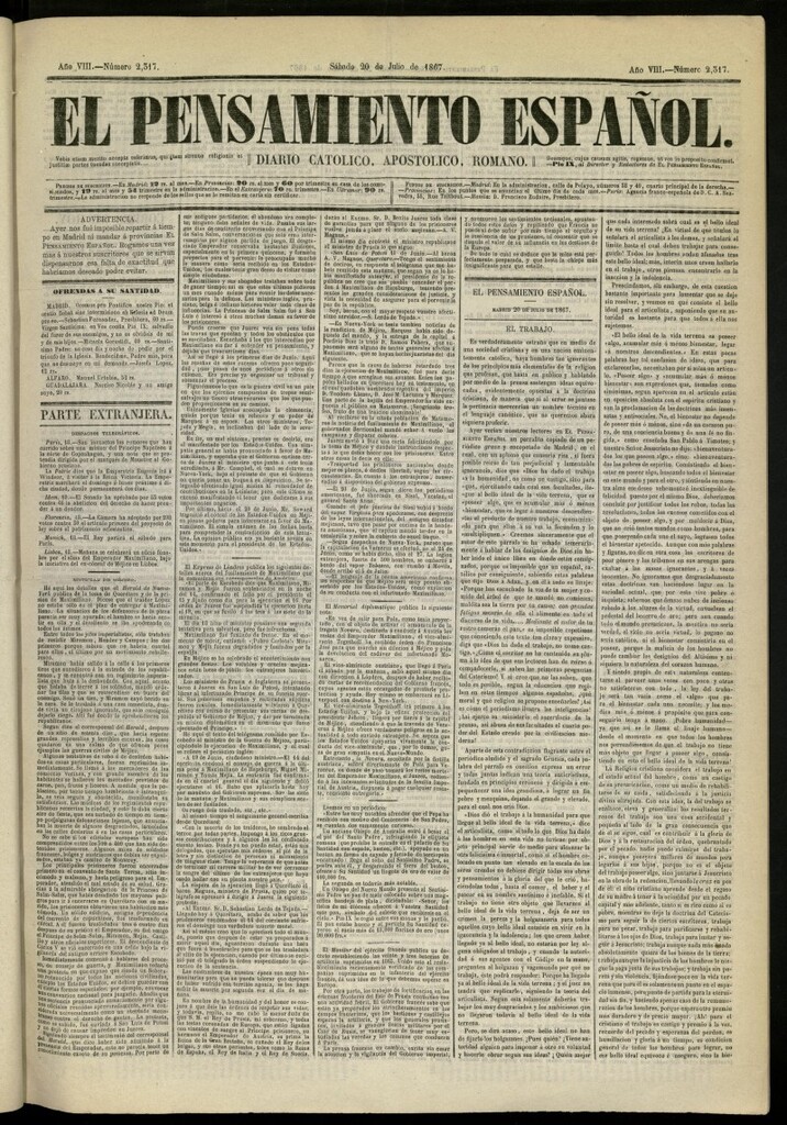 Miniatura de El Pensamiento Español del 20 de julio de 1867, nº 2317