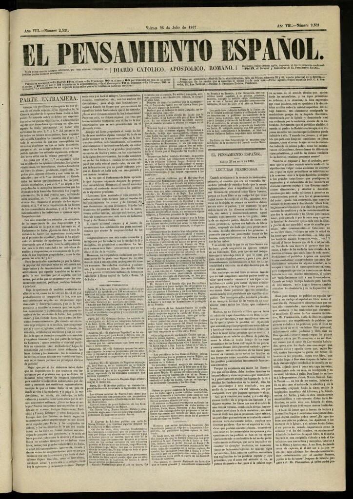 Miniatura de El Pensamiento Español del 26 de julio de 1867, nº 2321
