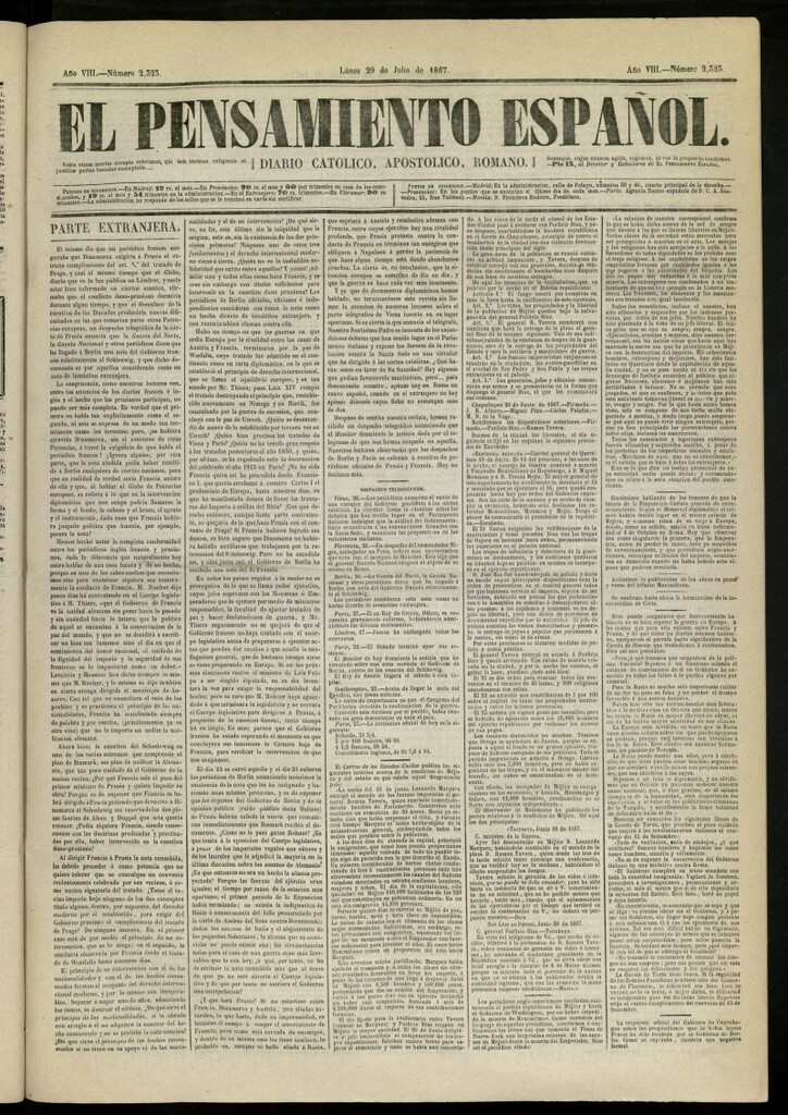 Miniatura de El Pensamiento Español del 29 de julio de 1867, nº 2323