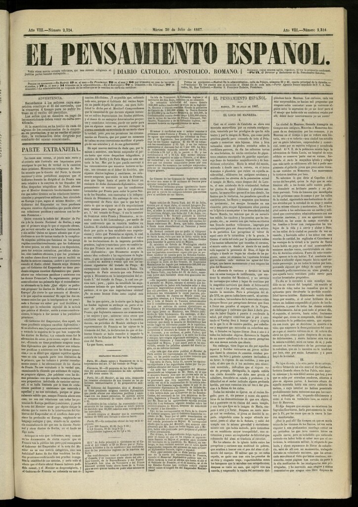 Miniatura de El Pensamiento Español del 30 de julio de 1867, nº 2324