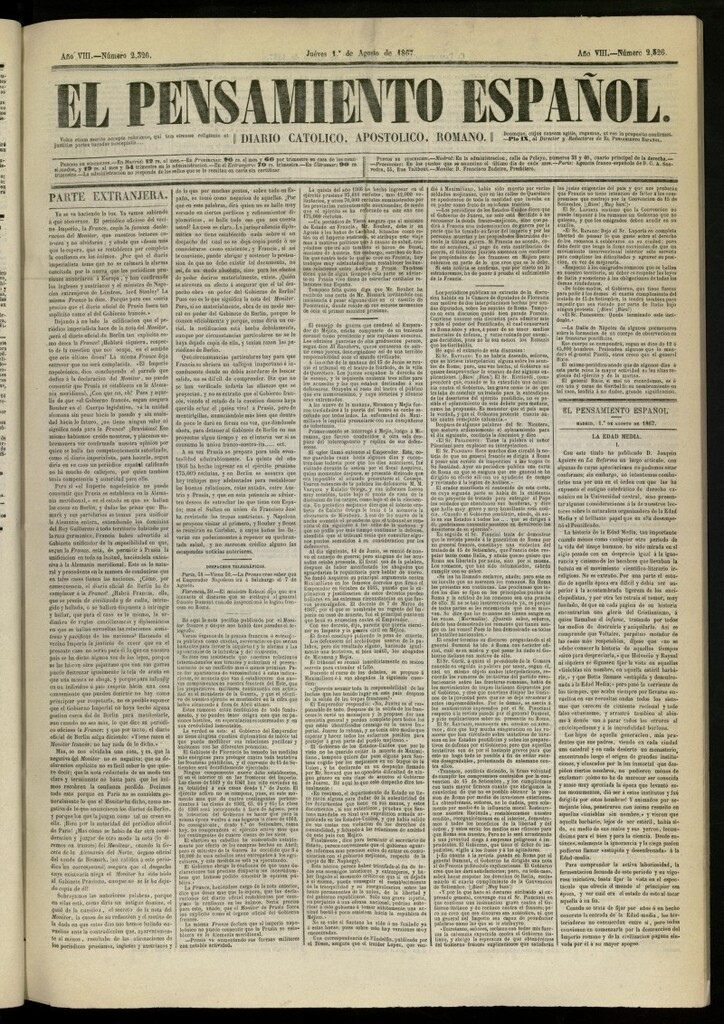 Miniatura de El Pensamiento Español del 1 de agosto de 1867, nº 2326