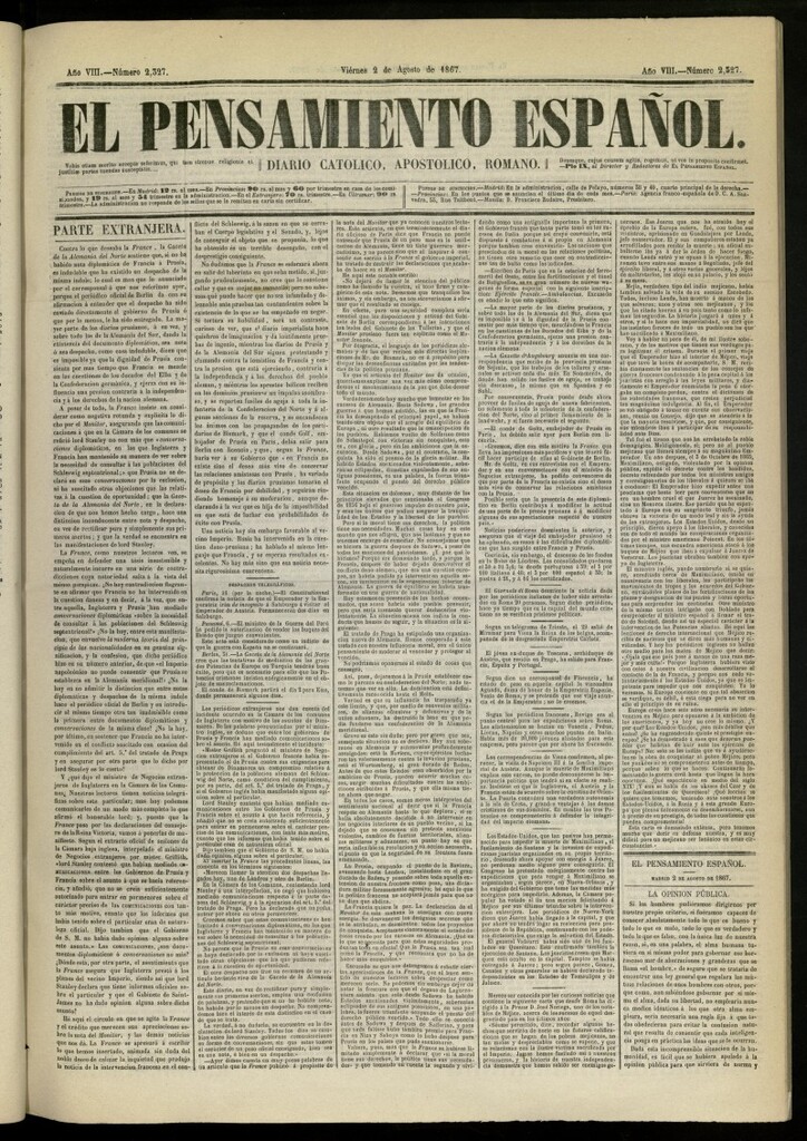 Miniatura de El Pensamiento Español del 2 de agosto de 1867, nº 2327