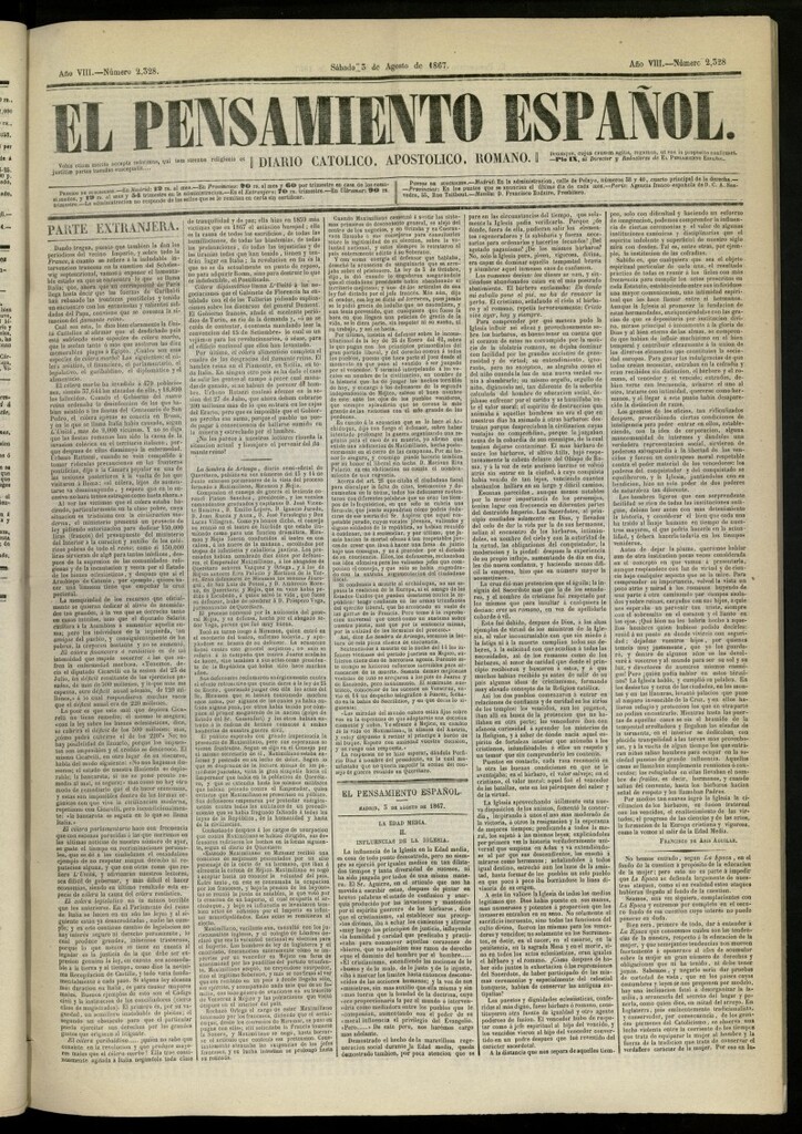 Miniatura de El Pensamiento Español del 3 de agosto de 1867, nº 2328