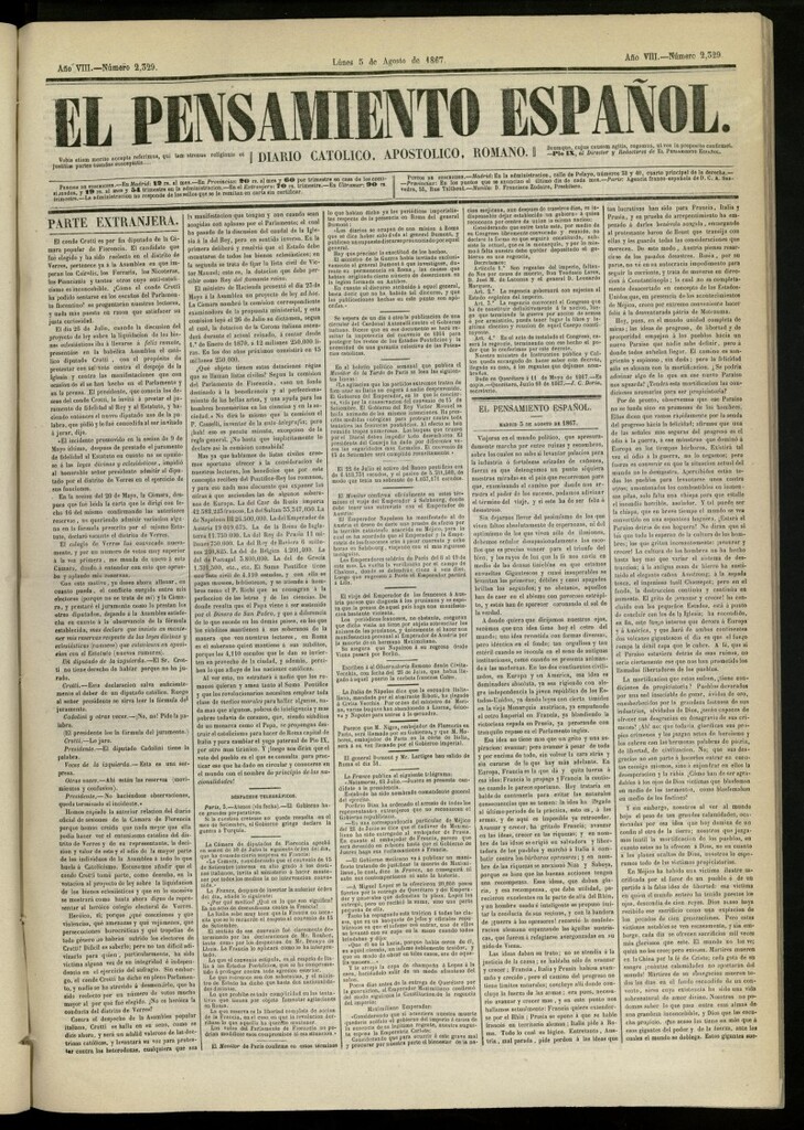 Miniatura de El Pensamiento Español del 5 de agosto de 1867, nº 2329