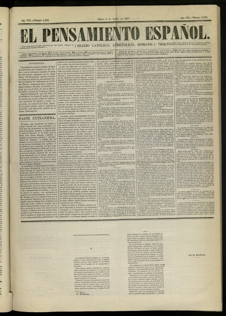 Miniatura de El Pensamiento Español del 6 de agosto de 1867, nº 2330