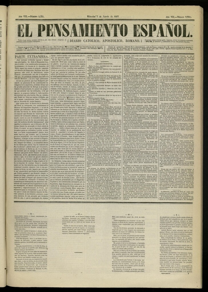Miniatura de El Pensamiento Español del 7 de agosto de 1867, nº 2331