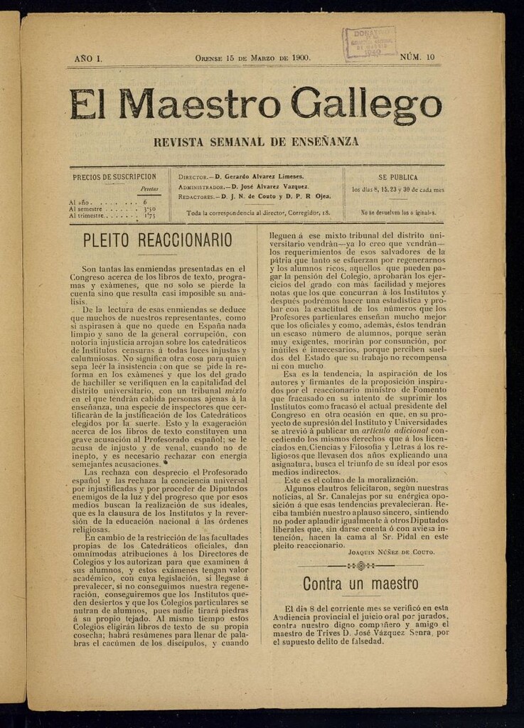Miniatura de El Maestro Gallego del 15 de marzo de 1900