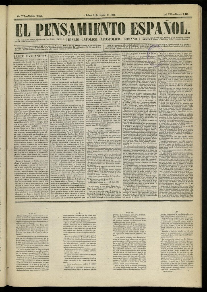 Miniatura de El Pensamiento Español del 8 de agosto de 1867, nº 2332