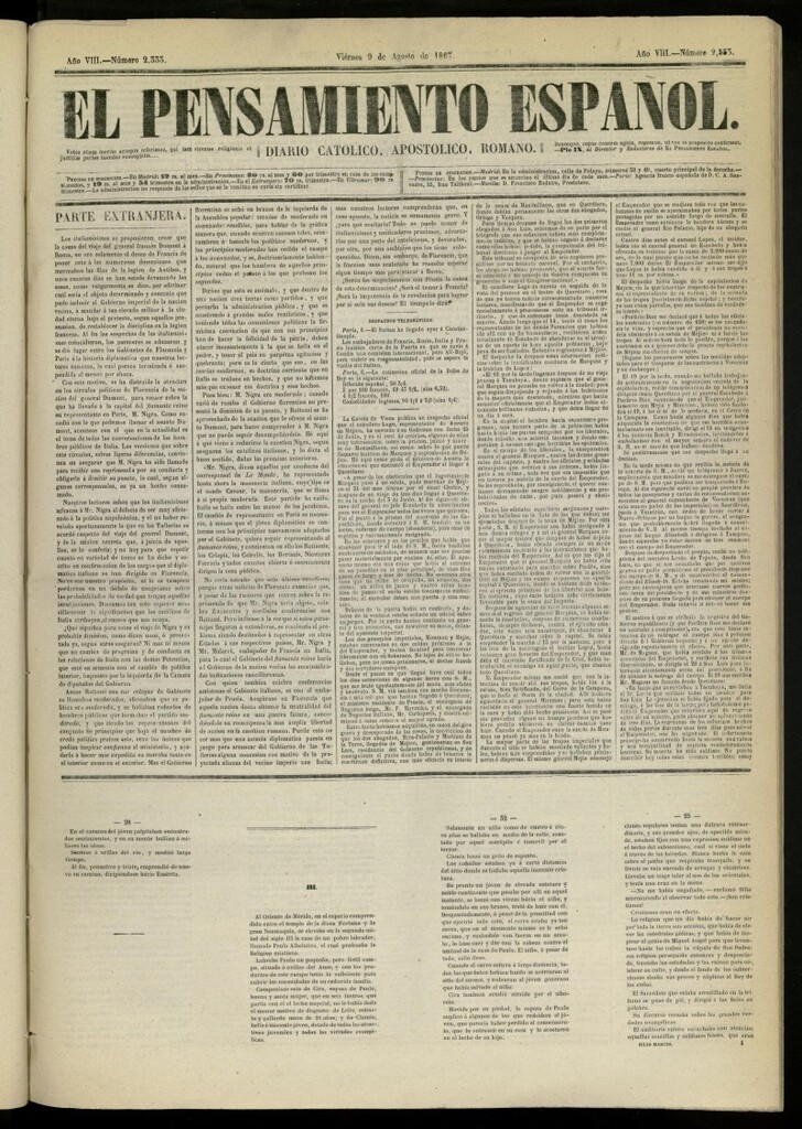 Miniatura de El Pensamiento Español del 9 de agosto de 1867, nº 2333