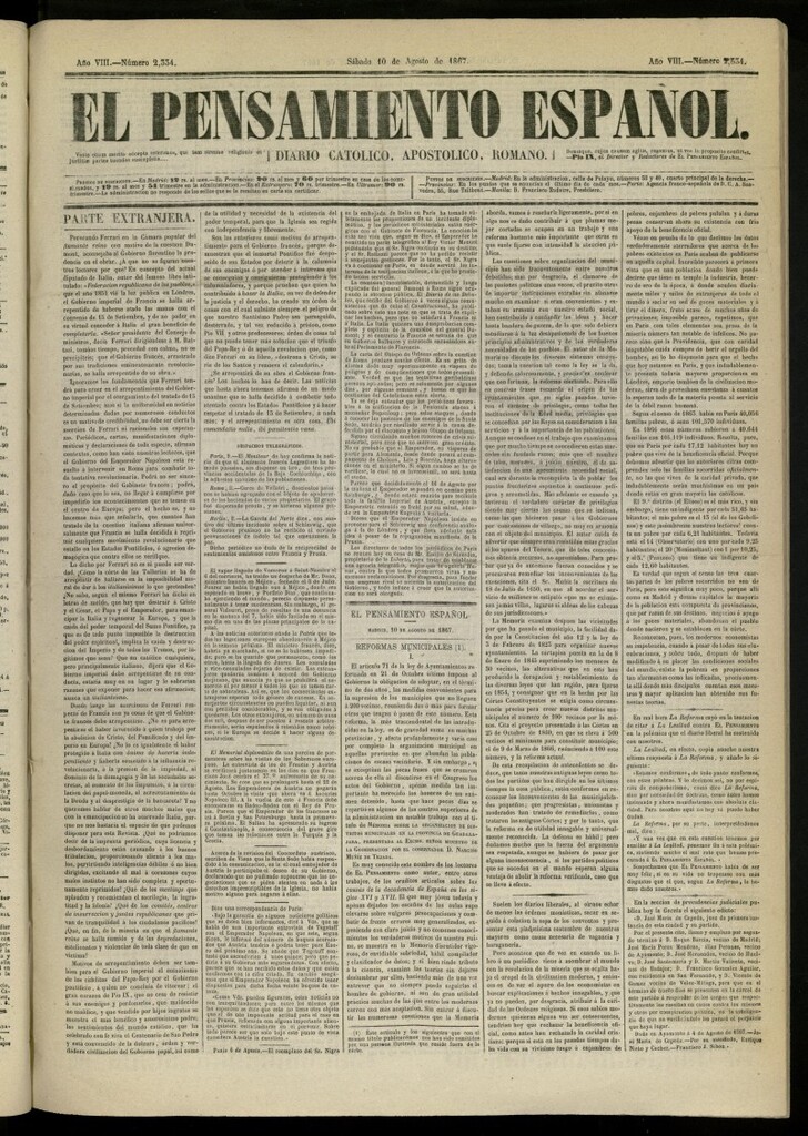 Miniatura de El Pensamiento Español del 10 de agosto de 1867, nº 2334