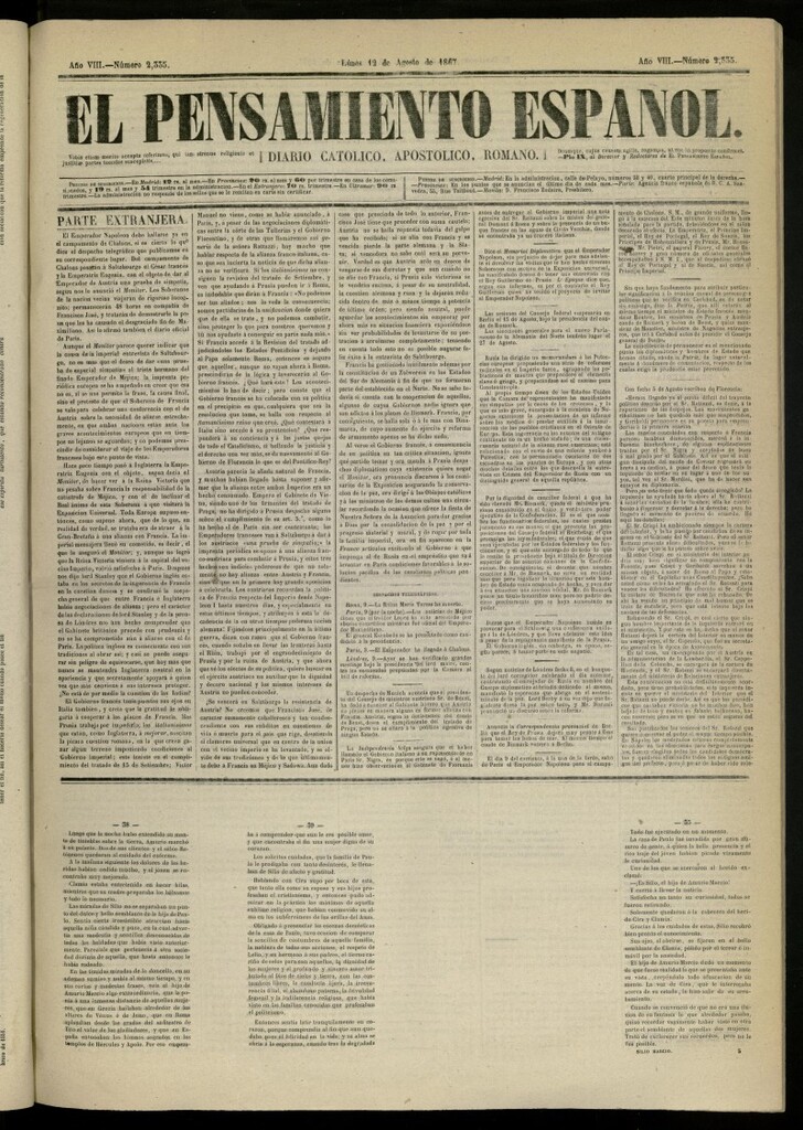 Miniatura de El Pensamiento Español del 12 de agosto de 1867, nº 2335