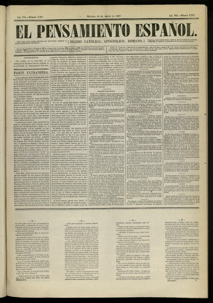 Miniatura de El Pensamiento Español del 14 de agosto de 1867, nº 2337