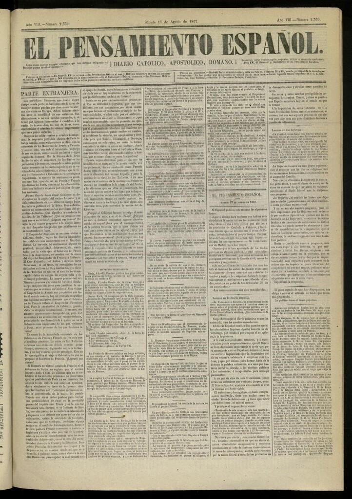Miniatura de El Pensamiento Español del 17 de agosto de 1867, nº 2339
