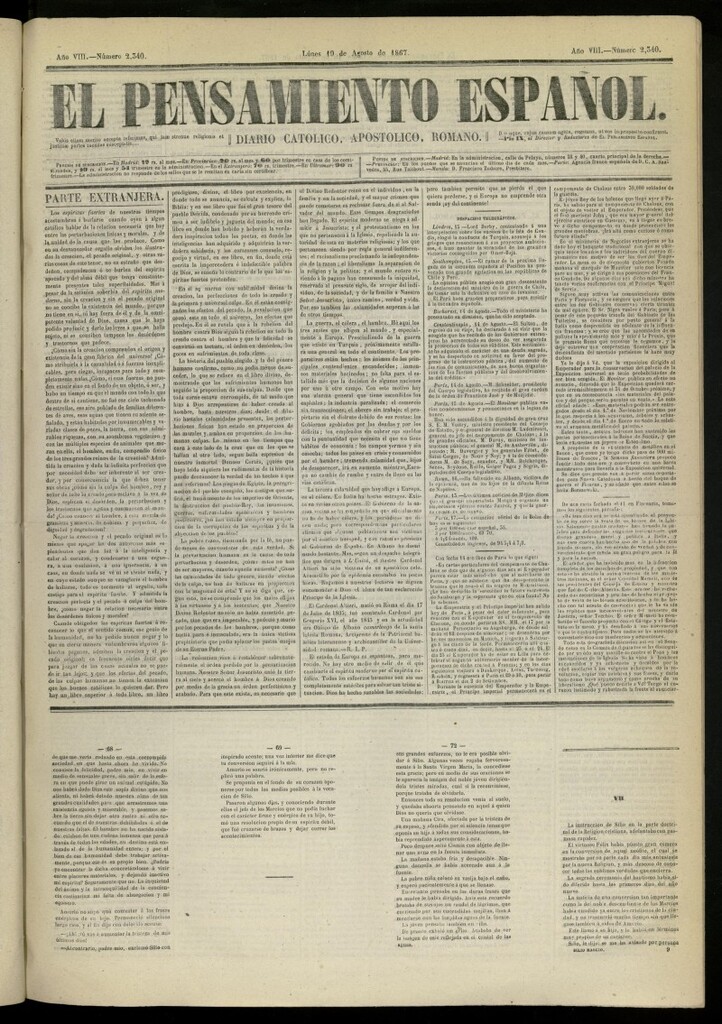 Miniatura de El Pensamiento Español del 19 de agosto de 1867, nº 2340