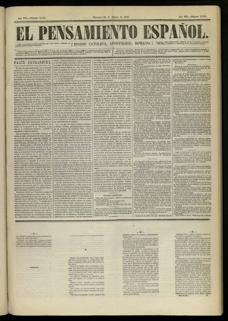 Miniatura de El Pensamiento Español del 21 de agosto de 1867,nº 2342