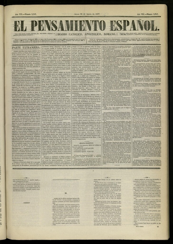 Miniatura de El Pensamiento Español del 22 de agosto de 1867, nº 2343