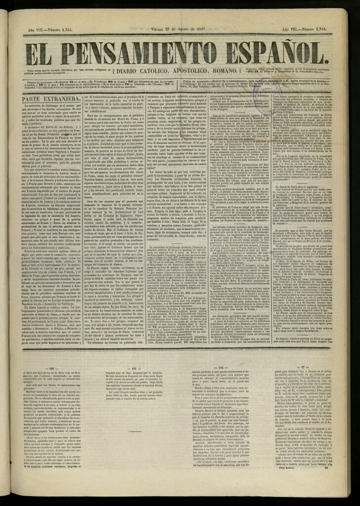 Miniatura de El Pensamiento Español del 23 de agosto de 1867, nº 2344
