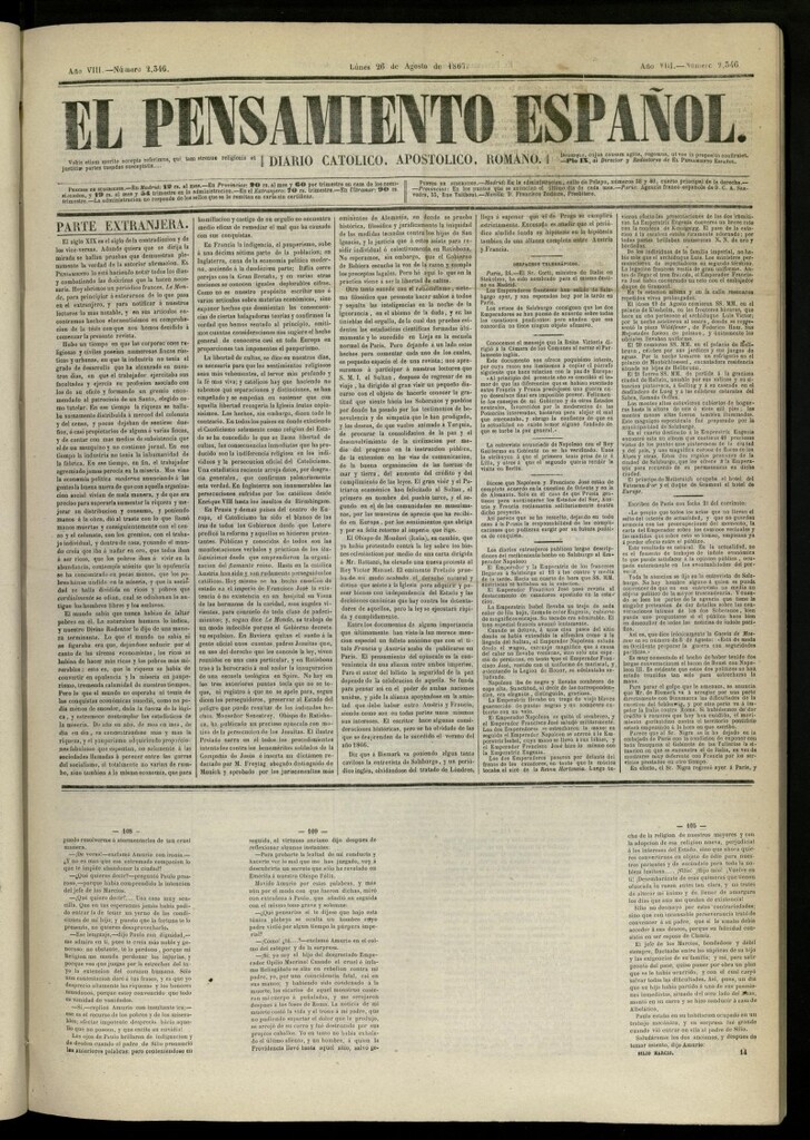 Miniatura de El Pensamiento Español del 26 de agosto de 1867, nº 2346