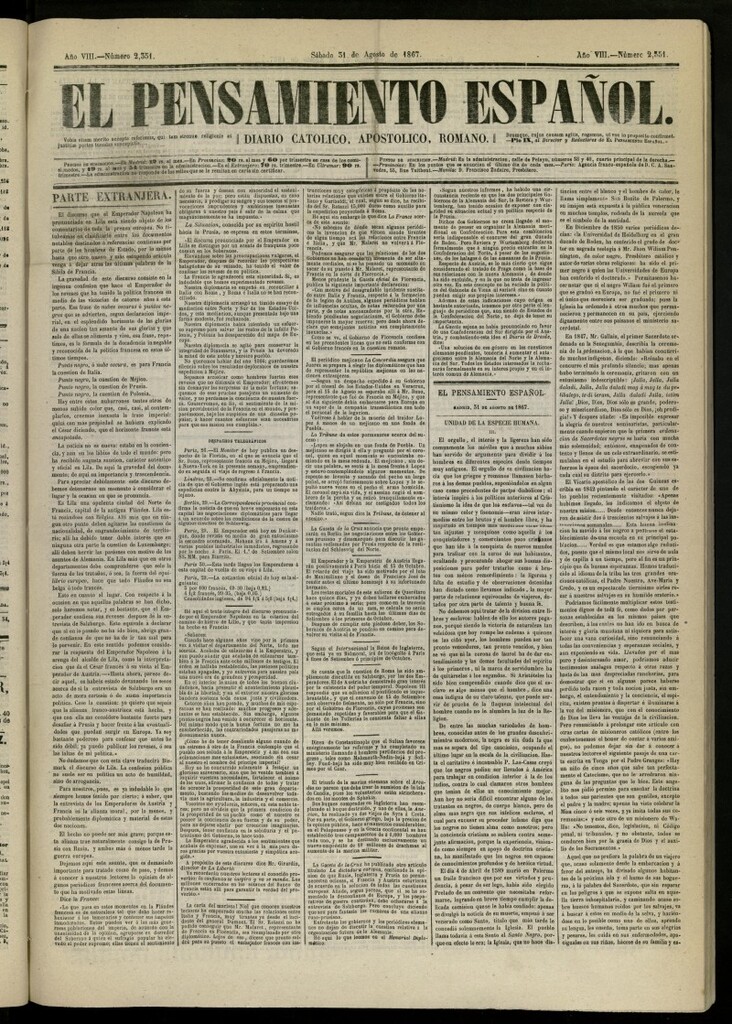 Miniatura de El Pensamiento Español del 31 de agosto de 1867, nº 2351
