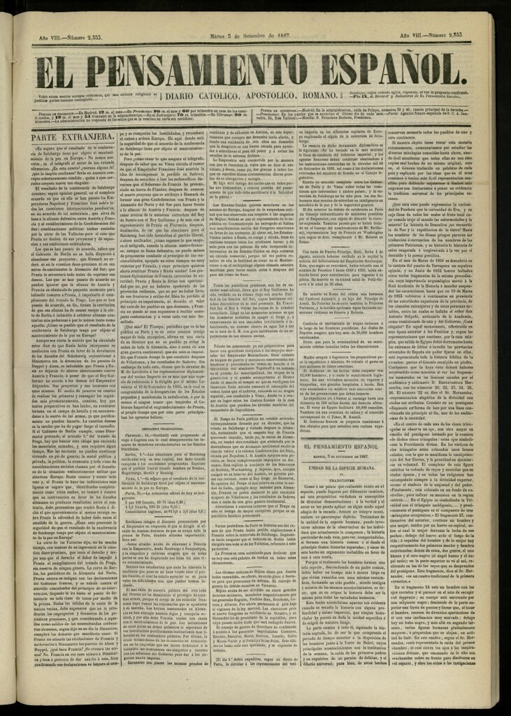 Miniatura de El Pensamiento Español del 3 de septiembre de 1867, nº 2353