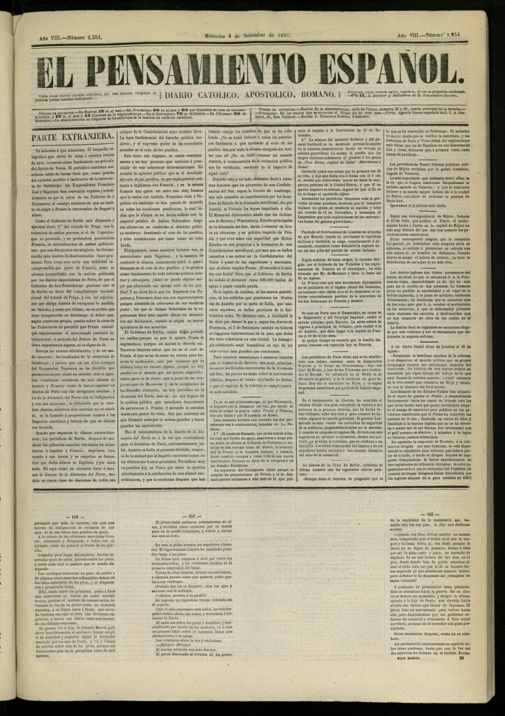 Miniatura de El Pensamiento Español del 4 de septiembre de 1867, nº 2354